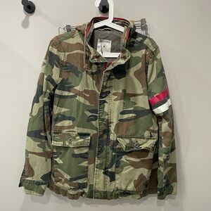 Zara Woman Limited edition Camouflage Jacket with Red and White Stripe